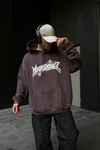Acid Wash Baskılı Kahve Oversize Hoodie SW1101