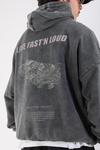 Acid Wash Bavarian Car Baskılı Oversize Hoodie