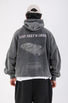 Acid Wash Bavarian Car Baskılı Oversize Hoodie
