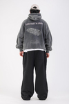 Acid Wash Bavarian Car Baskılı Oversize Hoodie