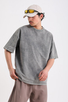 Acid Wash Dikiş Detay Füme Oversize Tshirt