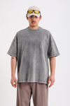 Acid Wash Dikiş Detay Füme Oversize Tshirt