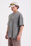 Acid Wash Dikiş Detay Füme Oversize Tshirt