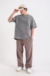 Acid Wash Dikiş Detay Füme Oversize Tshirt