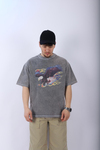 Acid Wash Eagle Baskılı Oversize Tshirt T970