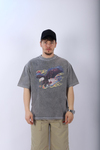 Acid Wash Eagle Baskılı Oversize Tshirt T970