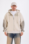 Acid Wash Krem Rise Oversize Zipper Hoodie SW1351