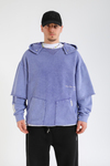 Acid Wash Liar Baskılı Mor Oversize Hoodie SW1362