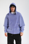 Acid Wash Liar Baskılı Mor Oversize Hoodie SW1362