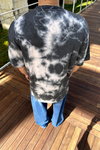 Acid Wash Nakışlı Füme Oversize Tshirt T1096