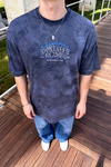 Acid Wash Nakışlı Mavi Oversize Tshirt T1097