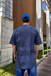 Acid Wash Nakışlı Mavi Oversize Tshirt T1097