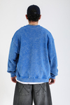 Acid Wash Şerit Detay Mavi Oversize Sweatshirt SW1389