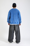 Acid Wash Şerit Detay Mavi Oversize Sweatshirt SW1389