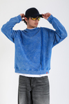 Acid Wash Şerit Detay Mavi Oversize Sweatshirt SW1389