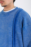 Acid Wash Şerit Detay Mavi Oversize Sweatshirt SW1389