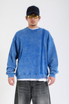 Acid Wash Şerit Detay Mavi Oversize Sweatshirt SW1389