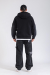 Acid Wash Siyah Rise Oversize Zipper Hoodie SW1360
