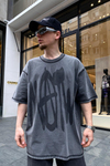 Acid Wash Spider Baskılı Oversize Tshirt T651