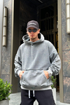 Acid Wash Ters Dikiş Gri Oversize Sweatshirt SW957