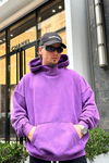 Acid Wash Yaka Detay Mor Oversize Sweatshirt SW958
