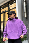 Acid Wash Yaka Detay Mor Oversize Sweatshirt SW958