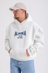 Alaska Nakışlı Beyaz Oversize Hoodie SW1180
