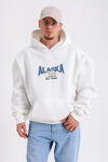Alaska Nakışlı Beyaz Oversize Hoodie SW1180