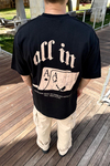 All In Baskılı Siyah Oversize Tshirt  T1138