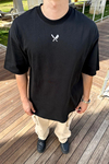 All In Baskılı Siyah Oversize Tshirt  T1138