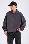 Antrasit Basic Fermuar Yaka Oversize Sweatshirt SW1310