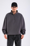 Antrasit Basic Fermuar Yaka Oversize Sweatshirt SW1310