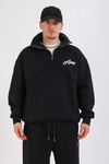 Army Baskılı Siyah Oversize Polo Yaka Sweatshirt SW1352