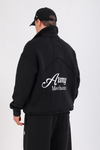 Army Baskılı Siyah Oversize Polo Yaka Sweatshirt SW1352