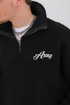 Army Baskılı Siyah Oversize Polo Yaka Sweatshirt SW1352