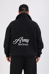 Army Baskılı Siyah Oversize Polo Yaka Sweatshirt SW1352