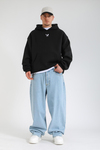 Aware Baskılı Siyah Oversize Hoodie SW1358