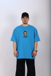 Bad Bunn Nakışlı Mavi Oversize Tshirt T1019