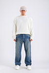 Baggy Embroidered Jean - Petrol  P1074