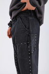 Baggy Patches Rivets Jean - Black P1089