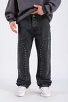 Baggy Patches Rivets Jean - Black P1089