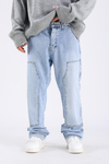 Baggy Patches Rivets Jean - Light blue P1076