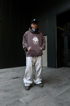 Baskılı Acid Wash Cryin Kahve Oversize Hoodie SW1099