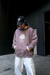 Baskılı Acid Wash Cryin Kahve Oversize Hoodie SW1099