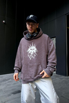 Baskılı Acid Wash Cryin Kahve Oversize Hoodie SW1099