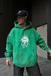 Baskılı Acid Wash Cryin Yeşil Oversize Hoodie SW1096