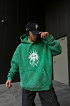 Baskılı Acid Wash Cryin Yeşil Oversize Hoodie SW1096