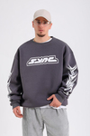 Baskılı Antrasit Oversize Sync Sweatshirt SW1213