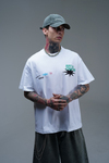 Baskılı Bisiklet Yaka Beyaz Oversize Tshirt CT01 MRT26073