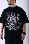 Baskılı Couture Siyah Oversize Tshirt T946